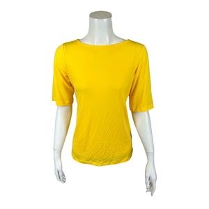 Susan Graver Essentials Liquid Knit Bateau Neck Top Yellow Jasmine X-Small Size